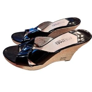 Michael Kors Kami Mule Black‎ Patent Leather Espadrille Wedge Sandals Size 9M 4"